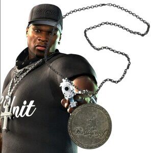 50 Cent "Bulletproof" Pendant Medallion Silver Tone 37" Chain with Lobster Clasp